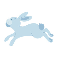 Funny Easter cartoon rabbit character. Bunny blue on a white background. For the design of children's parties, postcards, prints on T-shirts, etc. Symbol 2023.Vector illustration.