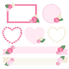 ピンクや白のバラを添えたフレームセット