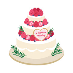 3段重ねのウェディングケーキのイラスト