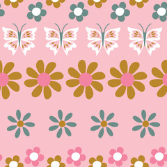 butterfly garden seamless vector pattern