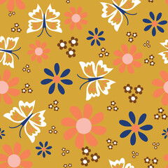 Retro butterfly seamless vector pattern