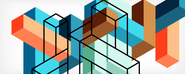 Abstract background. 3d cubes, cubic elements and blocks. Techno or business concept for wallpaper, banner, background, landing page