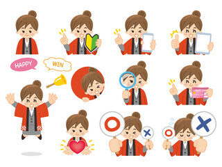 法被を着たイベントスタッフの女性　バリエーション　セット　ジェスチャー