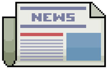 Pixel art newspaper vector icon for 8bit game on white background - obrazy, fototapety, plakaty