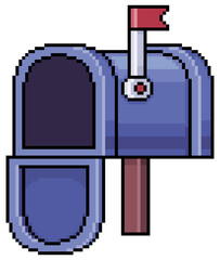 Pixel art traditional mailbox vector icon for 8bit game on white background