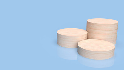 The wood podium on blue background for present or advertising concept 3d rendering.