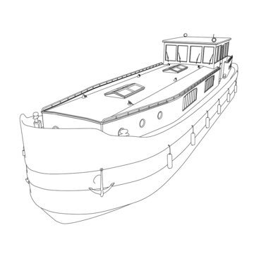 recommend clip art: Boat outline from black lines isolated on white background. Vector illustration