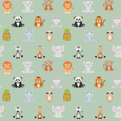 Tropical Animals and Leaves seamless pattern