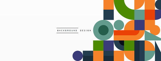 Circle and square geometric background. Round shapes with squares and triangles composition for wallpaper, banner, background or landing