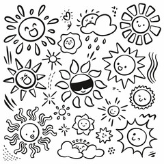kawaii sun doodle, summer sun design element