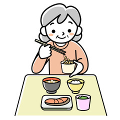 食事をするシニア女性