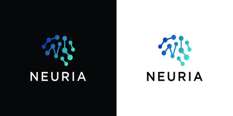 Neural network logo. Human brain emblem. Artificial intelligence icon.Creative vector illustration.