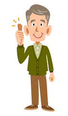 サムアップする年配の男性の全身
