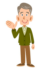 手のひらで誘導するシニアの男性の全身
