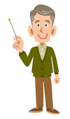 指し棒を持つシニアの男性の全身
