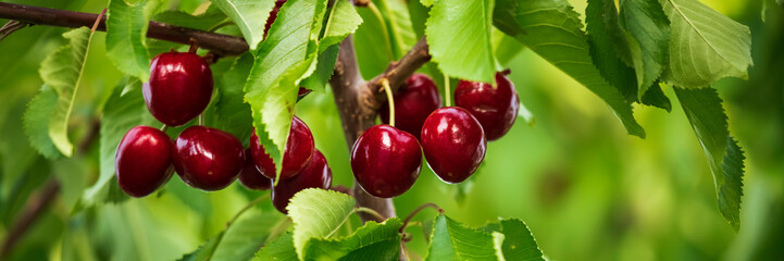 Red cherries on tree branches - Powered by Adobe