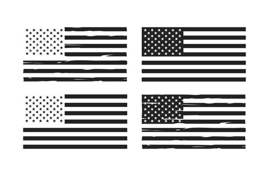 American Flag Silhouette, Back and white screen printing USA flag, Independence Day Fourth of July, Vector patriotic illustration