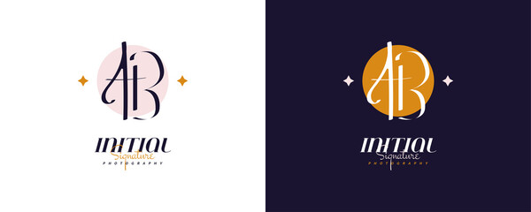 Initial A and B Logo Design in Elegant and Minimalist Handwriting Style. AB Signature Logo for Business Identity