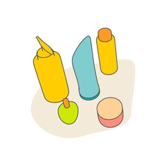 Set of containers for cosmetology products. Top view