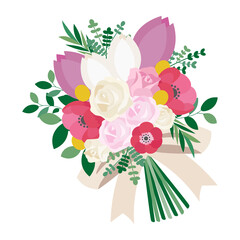 バラやアネモネを使ったクラッチブーケのイラスト