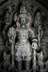 Belur, Karnataka, India - Dec 19 2021, Belur and Halebidu temple carvings and sculptures, Hoysala temples - Chennakeshava Temple.