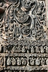 Belur, Karnataka, India - Dec 19 2021, Belur and Halebidu temple carvings and sculptures, Hoysala temples - Chennakeshava Temple.