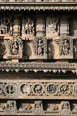 Fototapeta premium Belur, Karnataka, India - Dec 19 2021, Belur and Halebidu temple carvings and sculptures, Hoysala temples - Chennakeshava Temple.