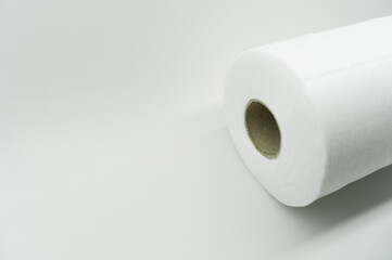 Universal white fabric napkins for cleaning in a roll. Bobbin with napkins for dispenser. Selective focus