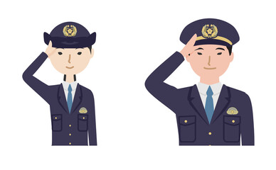 敬礼している警察官たち（上半身）

