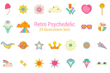 Retro Psychedelic Graphic Illustration Sets