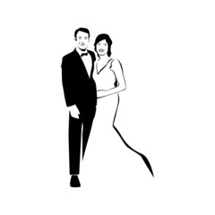 bridge and groom silhouette vector illustration. wedding sign and symbol. romantic couple..