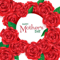 frame of rose template with text happy mother's day use for banner invitation vector illustration