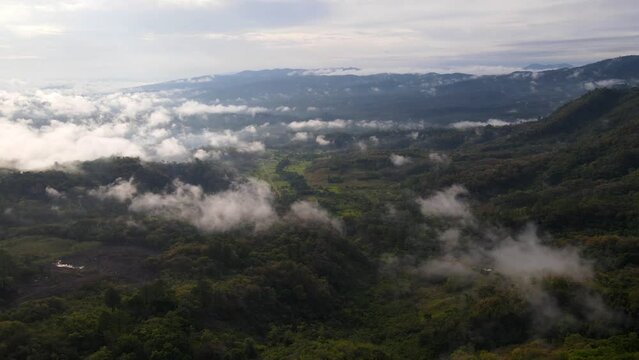 Chiapas rainforest landscape in Mexico, hilly jungle terrain, aerial view