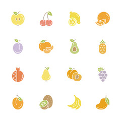 Simple set of minimalistic pastel color icons of fruit for mobile concepts and web apps. Collection modern infographic logo. Vector flat illustration