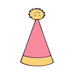 party hat with stripes. hand drawn doodle style. vector, minimalism, trendy color 2022. festive funny.