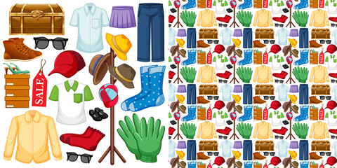 Seamless background design with cloth theme on white background