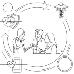 Concept visualization line icon drawing of healthcare and wellness infographics