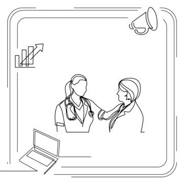 Concept visualization line icon drawing of healthcare and wellness infographics