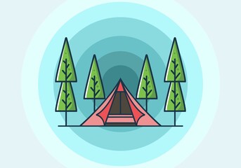 Triangle tent camping flat illustration