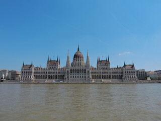 Budapest Hungary River View of ParlIament Castle Building Wide