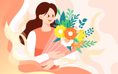 Obraz na płótnie Canvas Mother's day mother holding flowers, vector illustration