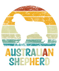 Australian Shepherd Retro Vintage Sunset T-shirt Design template, Shepherd on Board, Car Window Sticker, POD, cover, Isolated white background, White Dog Silhouette Gift for Australian Shepherd Lover