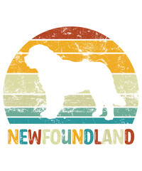 Newfoundland Retro Vintage Sunset T-shirt Design template, Newfoundland on Board, Car Window Sticker, POD, cover, Isolated white background, White Dog Silhouette Gift for Newfoundland Mastiff Lover