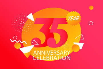 35 year anniversary celebration logotype. anniversary logo with orange and white color isolated on black background, vector design for celebration, invitation card, and greeting card - Vector