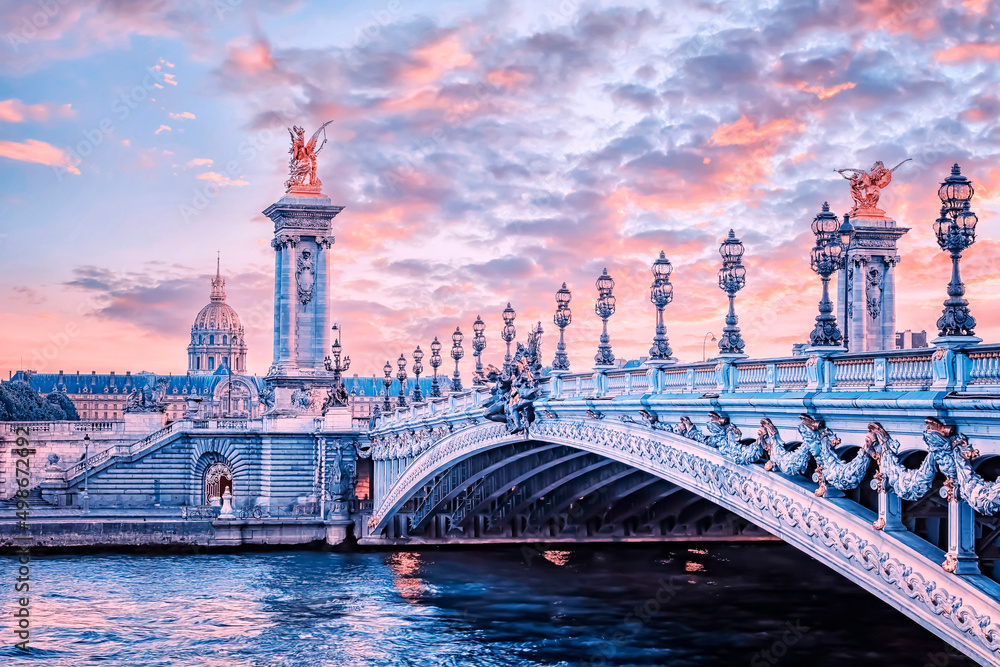 Sticker alexandre iii bridge in paris at sunset