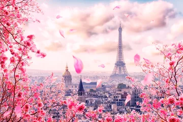 Papier Peint photo Lavable Tour Eiffel Ville de Paris au printemps