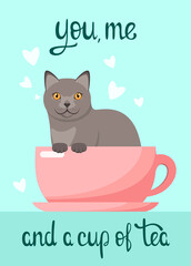 A postcard with a funny cat. Cartoon design.
