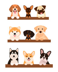 A set of funny dogs on a white background. Cartoon design.
