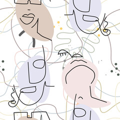 Woman Face line. Abstract drawing seamless pattern