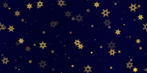 Naklejka premium Gold Falling Snowflakes seamless pattern.